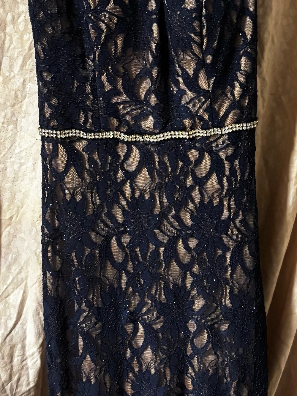 City Triangles Navy Lace Maxi Dress with Rhinestone Waist